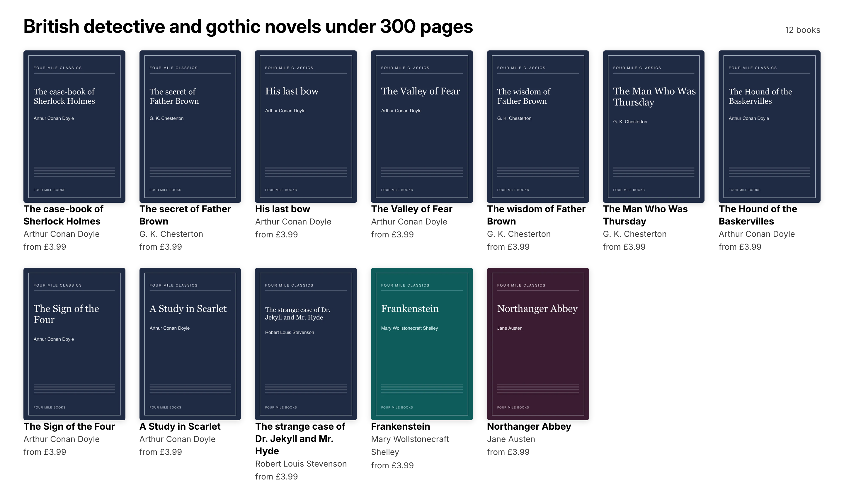 The hero shelf on the Four Mile Books home page.