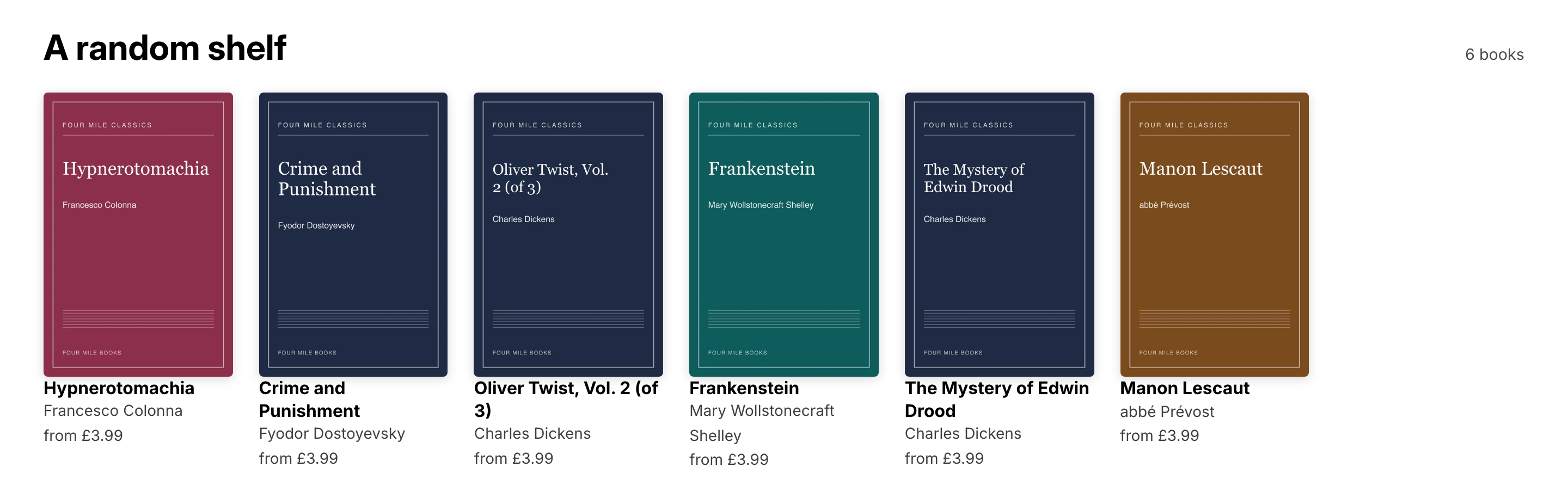 Six featured books in an order that changes with each refresh.