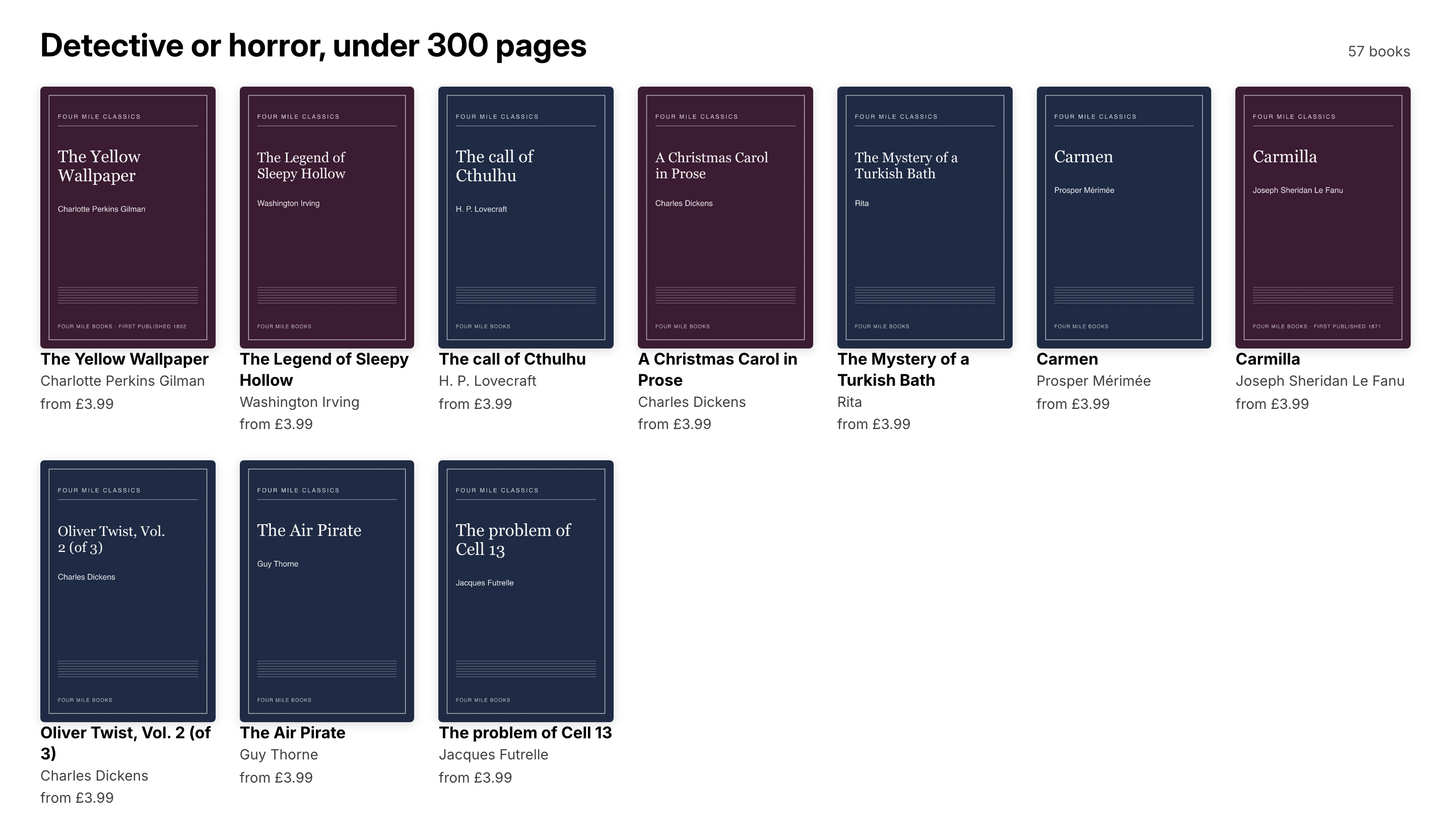The shelf on the every-book page, shortest book first.
