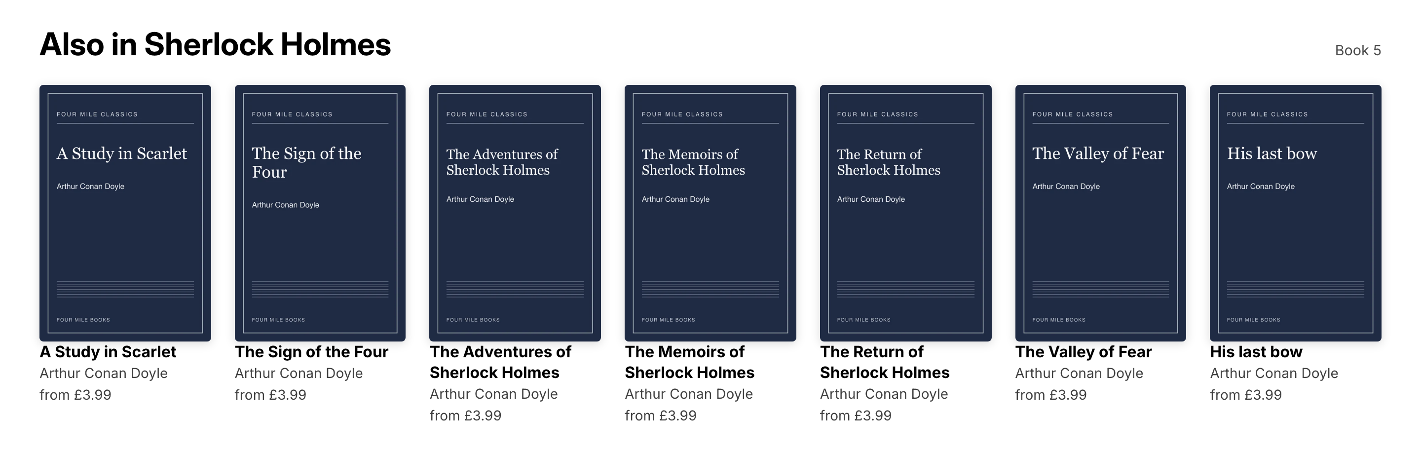 A product page showing the other Sherlock Holmes books in reading order