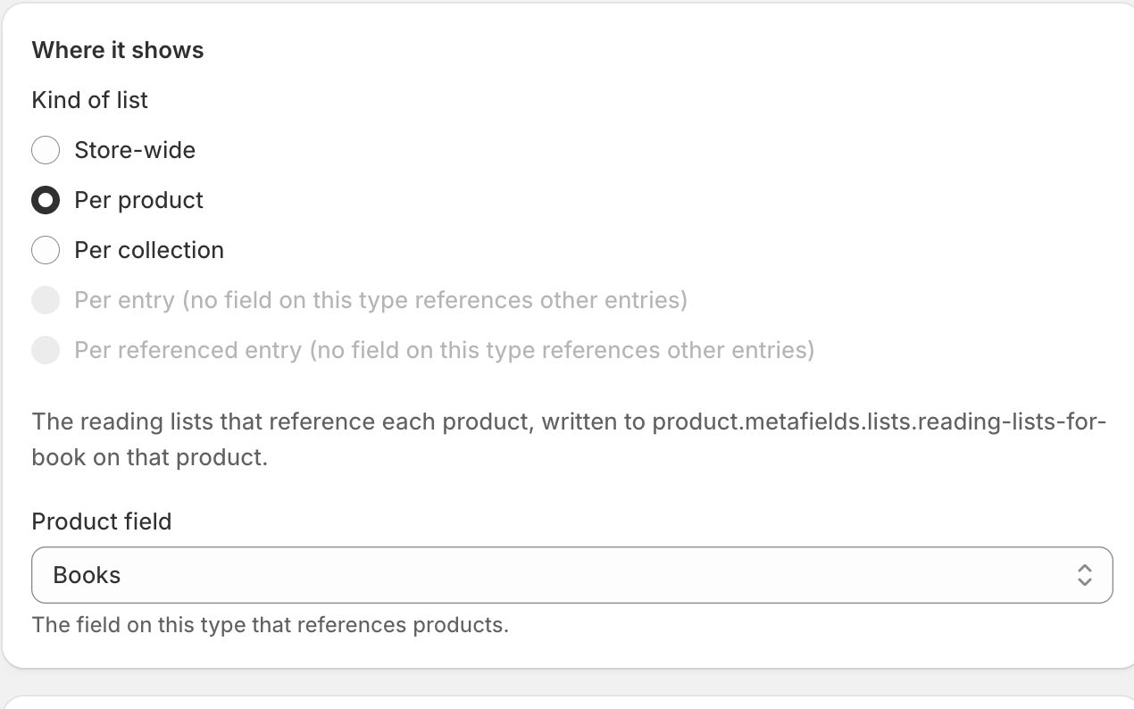 Per product, per collection, per entry